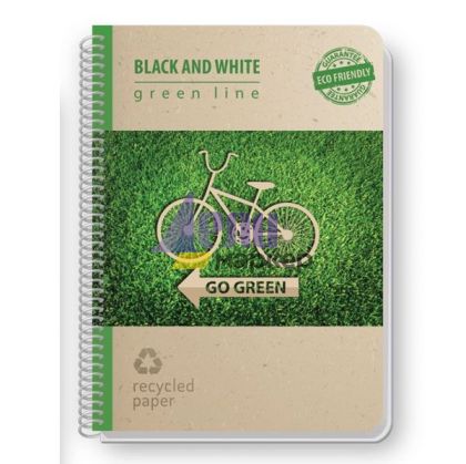 Тетрадка Black&White Eco Green Line Mix Картонени корици, спирала, рециклирана хартия, А4 80 л. с редове