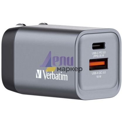 Зарядно устройство Verbatim GNC-35 GaN Charger 2 Port 35W USB A/C (EU/UK/US)