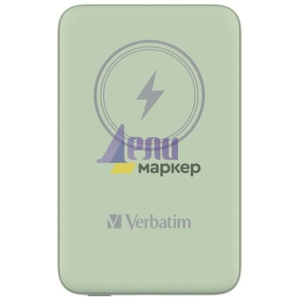 Външна батерия Verbatim MCP-10GN Power Pack 10000 mAh with UBS-C® PD 20W / Magnetic Wireless Charging 15W Green