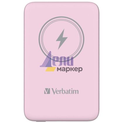 Външна батерия Verbatim MCP-10PK Power Pack 10000 mAh with UBS-C® PD 20W / Magnetic Wireless Charging 15W Pink