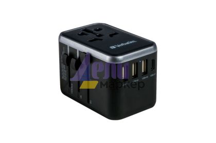 Адаптер Verbatim UTA-04 Universal Travel Adapter with 1 x USB-C PD 61W & QC 3.0 / 1 x USB-C / 3 x USB-A