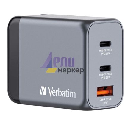 Зарядно устройство Verbatim GNC-65 GaN Charger 3 Port 65W USB A/C (EU/UK/US)