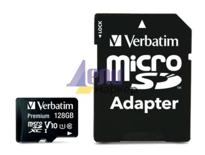 Памет Verbatim Premium micro SDXC 128GB Class 10 (Incl. Adaptor)