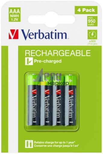 Батерия Verbatim RECHARGEABLE BATTERY AAA 4 PACK / HR03