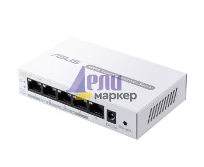 Комутатор Asus Business 5Port Smart Managed Switch PoE+,ExpertWiFi EBP15, 4 ports PoE+, 60W, VLAN, QoS, Port Mirroring, wall mounting,White