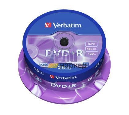 Медия Verbatim DVD+R AZO 4.7GB 16X MATT SILVER SURFACE (25 PACK)