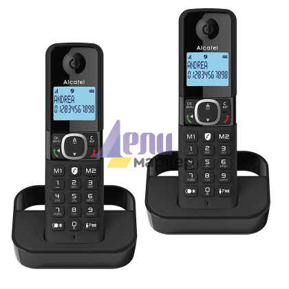 Безжичен DECT телефон Alcatel F860 DUO - черен