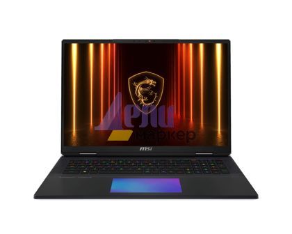 Лаптоп MSI Titan 18 HX AI A2XWJG, NVIDIA GeForce RTX 5090 24GB GDDR7, Intel Core Ultra 9 285HX, 18" 16:10 UHD+ (3840x2400), MiniLED, 120Hz, 64GB DDR5 6400MHz 32GBx2, 2TB NVMe PCIe Gen5x4 SSD, 2TB NVMe PCIe Gen4x4 SSD x2, Intel Killer Wi-Fi 7, Windows11 Pr