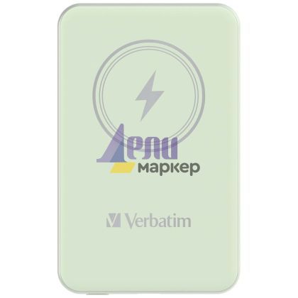 Външна батерия Verbatim MCP-5GN Power Pack 5000 mAh with UBS-C PD 20W / Magnetic Wireless Charging 15W Green