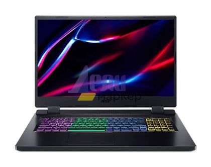 Лаптоп Acer Nitro 5, AN517-55-76EG, Core i7-12700H(3.50GHz up to 4.70GHz, 24MB), 17.3” FHD (1920x1080) IPS, 144Hz, 8GB DDR5 (1 slot free), 1024GB PCIe SSD, RTX 4050 6GB GDDR6, Wi-Fi 6ax, BT 5.1, HD Mic&Cam, RGB Backlit KB, Linux, Black