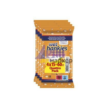 Мокри кърпи Wet Hankies Почистващи и ароматизиращи, 4x15 бр. в плик