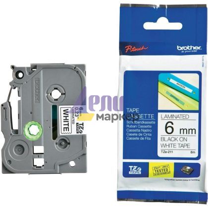 Консуматив Brother TZe-211 Tape Black on White, Laminated, 6mm Eco