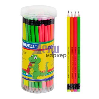 Молив Dinel Neon HB, подострен, с гума