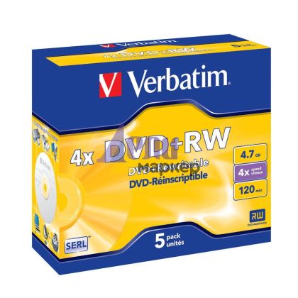 Медия Verbatim DVD+RW SERL 4.7GB 4X MATT SILVER SURFACE (5 PACK)