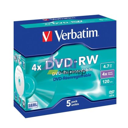 Медия Verbatim DVD-RW SERL 4.7GB 4X MATT SILVER SURFACE (5 PACK)