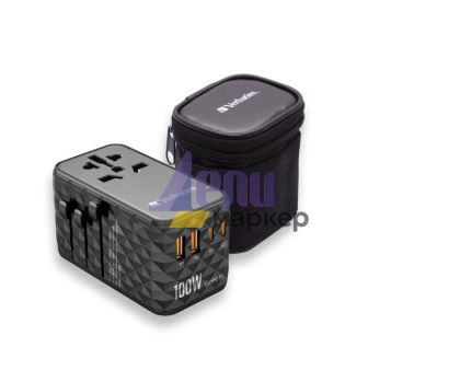 Адаптер Verbatim UTA-06 GaN III Universal Travel Adapter with 2 x USB-C PD 100W & QC 4+ / 2 x USB-A QC 3.0