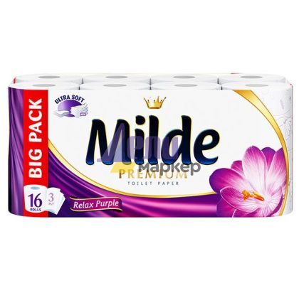 Тоалетна хартия Milde 100% целулоза, трипластова 16 бр. Relax Purple