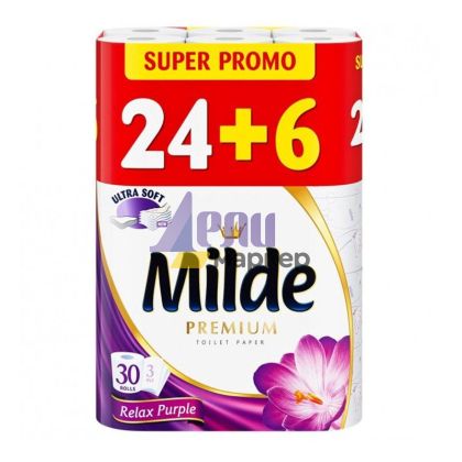 Тоалетна хартия Milde 100% целулоза, трипластова 24+6 бр. Relax Purple