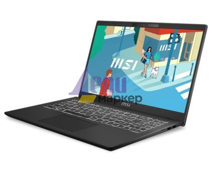 Лаптоп MSI Modern 15 H C13M, i5-13420H (8C/12T, up to 4.60GHz, 12 MB), 15.6" FHD (1920x1080), IPS, 16GB DDR4 8GBx2 (3200MHz), 512GB NVMe SSD Gen4x4, Iris Xe Graphics, Intel WiFi 6E, Single Backlit KBD (White), Windows 11 Home Plus, 3 cell 53.5Whr, 2Y, Bla