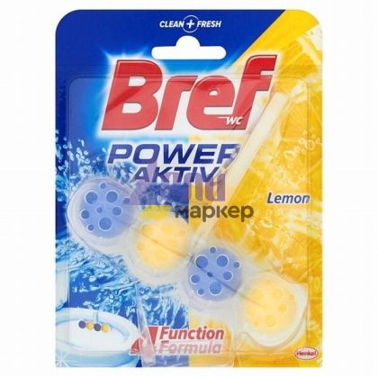 Ароматизатор за тоалетна Bref WC Power Activ Блокче, комплект 50 g, Lemon