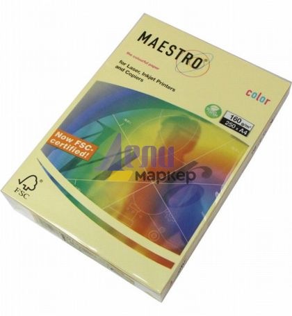 Цветен картон Maestro Color Жълт пастел, А4, 250 л. 160 g/m2