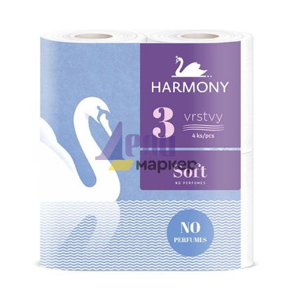 Тоалетна хартия Harmony Soft 100% целулоза, триплaстова 4 бр. Бяла