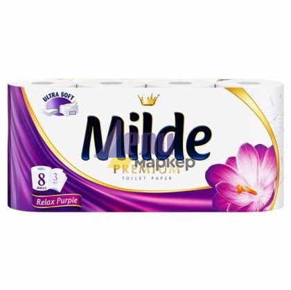 Тоалетна хартия Milde 100% целулоза, трипластова 8 бр. Relax Purple