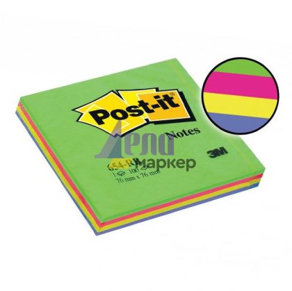 Самозалепващи листчета 3M Post-it 654 Retro Bright 76х76 mm, 100 л. Зелен микс