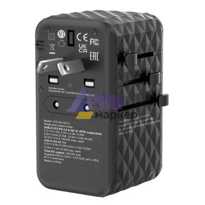 Адаптер Verbatim UTA-06 GaN III Universal Travel Adapter with 2 x USB-C PD 100W & QC 4+ / 2 x USB-A QC 3.0