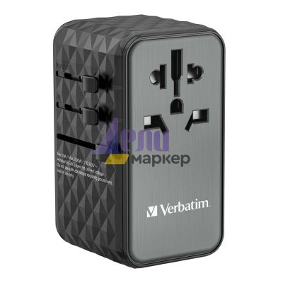 Адаптер Verbatim UTA-06 GaN III Universal Travel Adapter with 2 x USB-C PD 100W & QC 4+ / 2 x USB-A QC 3.0