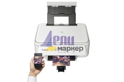 Мастилоструйно многофункционално устройство Canon PIXMA TS5151 All-In-One, White + Canon Photo Cube and Frame + PP-201 5x5” Photo Paper Plus Glossy II (40 sheets) - Creative Pack, Orange