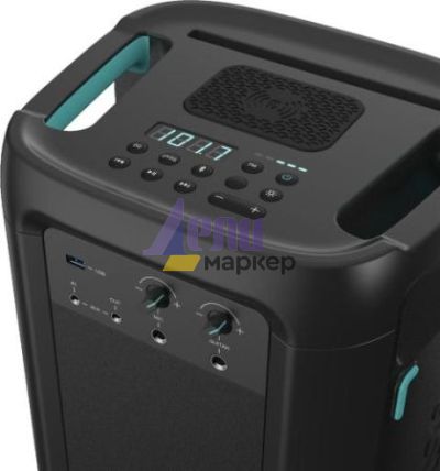 Аудио система Hisense Party Rocker One Plus (HP110) Bluetooth Speaker with 300W Power, Built-in Woofer, Karaoke Mode, Built-in Wireless Charging Pad, AUX Input and Output, USB, 15 Hour Long-Lasting Battery 4 x 2500Ah, 2x mics included