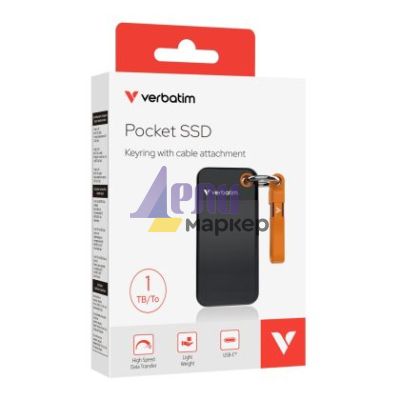 Твърд диск Verbatim Pocket SSD USB 3.2 Gen 2 1TB Black/Orange