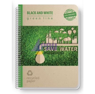 Тетрадка Black&White Eco Green Line Mix Картонени корици, спирала, рециклирана хартия, А5 80 л. с редове