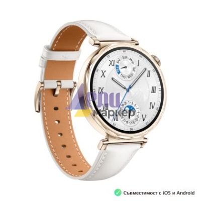 Часовник Huawei Watch GT5 Jana-B19L, 1.32", Amoled 466x466 PPI 352, , BT5.2 BLE/BR/EDR, 5ATM, 524mAh, Screenshot sharing, support message input, message notifications, Battery life up to 7 days, Compatible with iOS and Android devices, White Leather