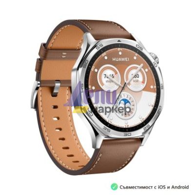 Часовник Huawei Watch GT5 Vili-B19L, 1.43", Amoled 466x466 PPI 326, BT5.2 BLE/BR/EDR, 5ATM, 524mAh, Screenshot sharing, support message input, message notifications, Battery life up to 14 days, Compatible with iOS and Android devices, Brown Leather