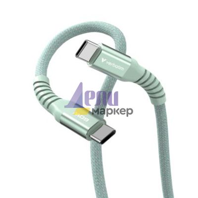 Кабел Verbatim Sync & Charge USB-C to USB-C 60W Magnetic 120 cm - Green