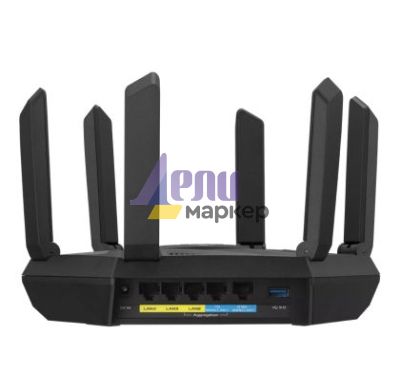 Рутер Asus Gaming Wireless Router, RT-AXE7800, AXE7800, Tri-Band, Quad-Core 1.7GHz CPU, 256MB/512MB Flash/RAM, 2.5G port, AiProtection Pro, Adaptive QoS, VPN Fusion, Instant Guard, IPTV, OFDMA, MU-MIMO, Beamforming, Link Aggregation, AiMesh, Black