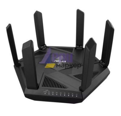 Рутер Asus Gaming Wireless Router, RT-AXE7800, AXE7800, Tri-Band, Quad-Core 1.7GHz CPU, 256MB/512MB Flash/RAM, 2.5G port, AiProtection Pro, Adaptive QoS, VPN Fusion, Instant Guard, IPTV, OFDMA, MU-MIMO, Beamforming, Link Aggregation, AiMesh, Black