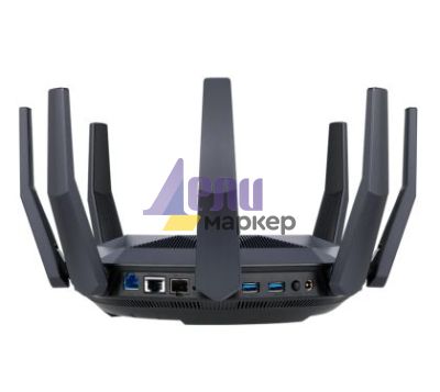 Рутер Asus Wireless Router, RT-AX89X, AX6000, 8x8 Dual-Band, Quad-Core 2.2GHz CPU, 256MB/1GB Flash/RAM, 10G port, SFP+ port, AiProtection Pro, Adaptive QoS, VPN server/client, IPTV, OFDMA, MU-MIMO, Beamforming, Link Aggregation, Port forwarding, AiMesh, B