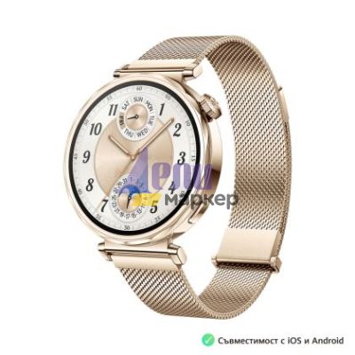 Часовник Huawei Watch GT5 Jana-B19M, 1.32", Amoled 466x466 PPI 352, , BT5.2 BLE/BR/EDR, 5ATM, 524mAh, Screenshot sharing, support message input, message notifications, Battery life up to 7 days, Compatible with iOS and Android devices, Gold Milanese