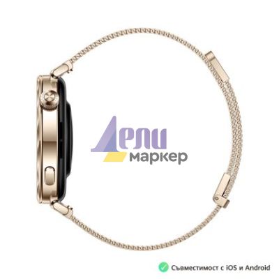 Часовник Huawei Watch GT5 Jana-B19M, 1.32", Amoled 466x466 PPI 352, , BT5.2 BLE/BR/EDR, 5ATM, 524mAh, Screenshot sharing, support message input, message notifications, Battery life up to 7 days, Compatible with iOS and Android devices, Gold Milanese