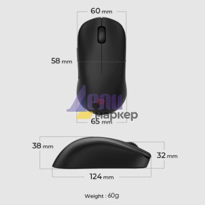 Мишка BenQ ZOWIE U2 Wireless Mouse For Esports, Size M, 60g, up to 1000 Hz, up to 3200 DPI, Symmetrical design, Inward-curved on both sides for agility during multi-angle movement, Wireless design w/enhanced receiver, Driverless, plug and play