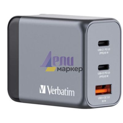 Зарядно устройство Verbatim GNC-65 GaN Charger 3 Port 65W USB A/C (EU/UK/US)