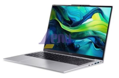 Лаптоп Acer Aspire Lite 16, AL16-52P-50A8, i5 1334U (up to 4.60GHz, 12MB), 16" WUXGA (1920 x 1200)IPS, 1*16GB DDR5 4800MHz (1 slot free), 512GB PCIe NVMe SSD, Intel Iris Xe Graphics, 2.0MP FHD Cam, Wi-Fi 6AX201+BT 5.1, No OS, Silver