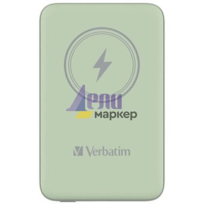 Външна батерия Verbatim MCP-10GN Power Pack 10000 mAh with UBS-C PD 20W / Magnetic Wireless Charging 15W Green