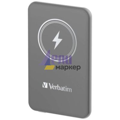Външна батерия Verbatim MCP-5GY Power Pack 5000 mAh with UBS-C PD 20W / Magnetic Wireless Charging 15W Grey