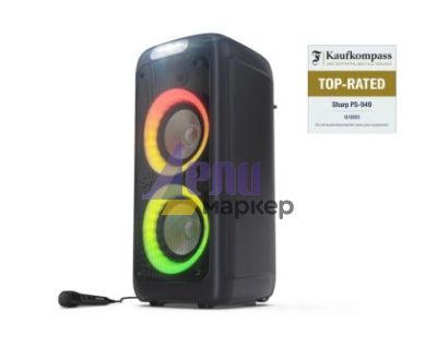 Тонколони Sharp Speakers PS-949, XPARTY STREET BEAT  2 x 8" woofers + horn tweeter, max power output 132 W, 12 h play time by built in battery, True wireless Stereo, USB Music playback and charging, DJ FX, BT 5.0, 2 x Mic/Guitar inputs, Splashproof (IPX4)