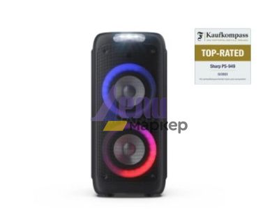 Тонколони Sharp Speakers PS-949, XPARTY STREET BEAT  2 x 8" woofers + horn tweeter, max power output 132 W, 12 h play time by built in battery, True wireless Stereo, USB Music playback and charging, DJ FX, BT 5.0, 2 x Mic/Guitar inputs, Splashproof (IPX4)