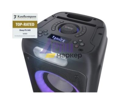 Тонколони Sharp Speakers PS-949, XPARTY STREET BEAT  2 x 8" woofers + horn tweeter, max power output 132 W, 12 h play time by built in battery, True wireless Stereo, USB Music playback and charging, DJ FX, BT 5.0, 2 x Mic/Guitar inputs, Splashproof (IPX4)